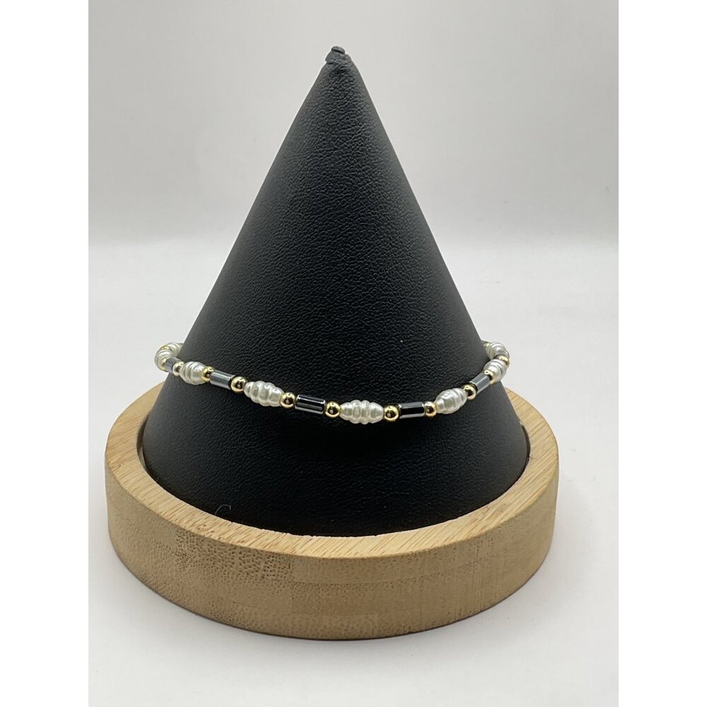 Beaded Anklet With Pearls Gold Accents